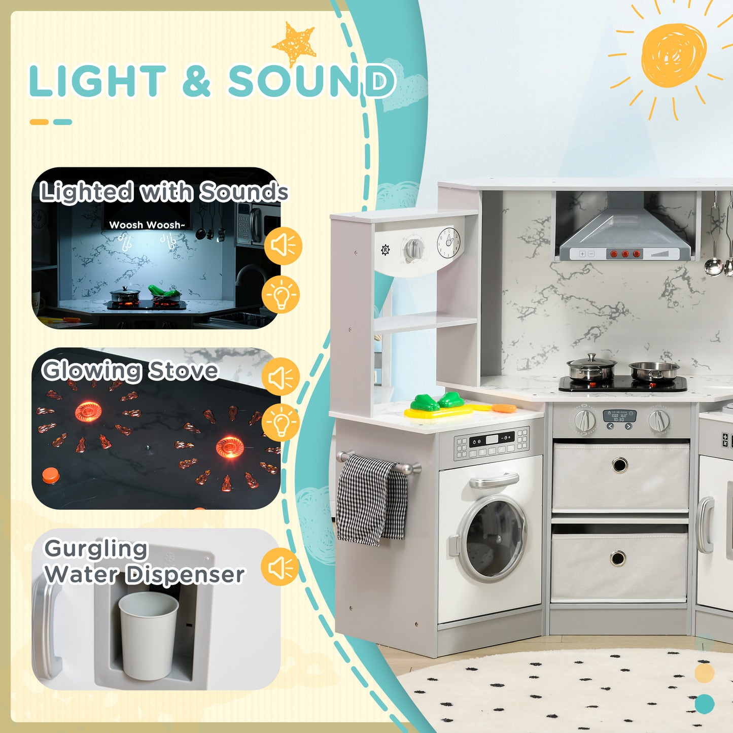 Toy Kitchen with Running Water, Lights, Sounds, Apron and Chef Hat