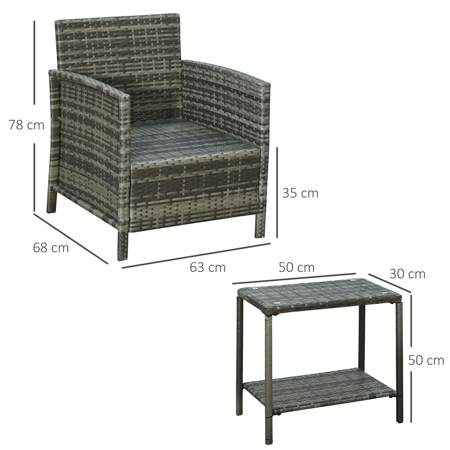 3 Pieces Rattan Bistro Set, Wicker Garden Furniture Set