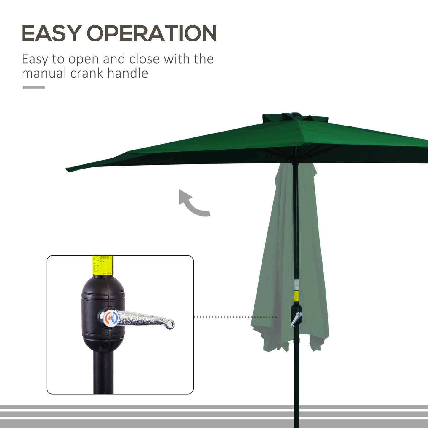 3(m) Half Parasol, Semi Round Umbrella with Metal Frame
