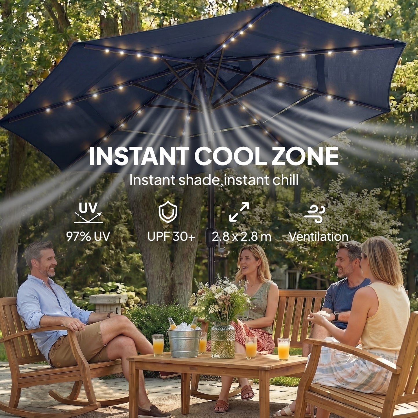 2.8 m Garden Parasol Umbrella with LED Solar Light, Parasol Cover