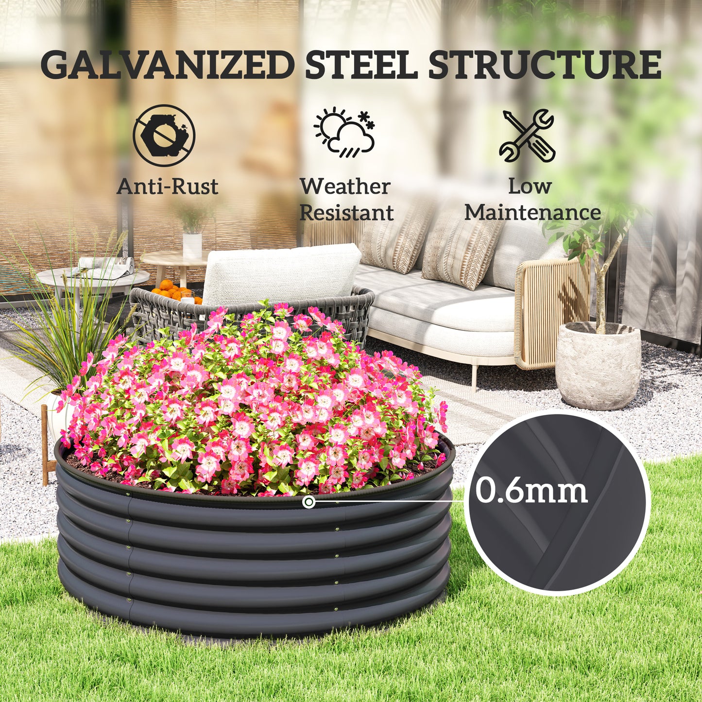 Galvanised Raised Garden Bed with Safety Edging