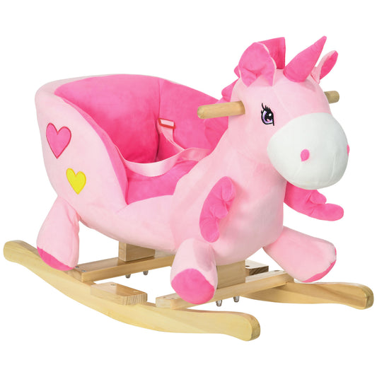 Kids Rocking Horse Ride on Unicorn with Songs, Wooden Base, Seatbelt