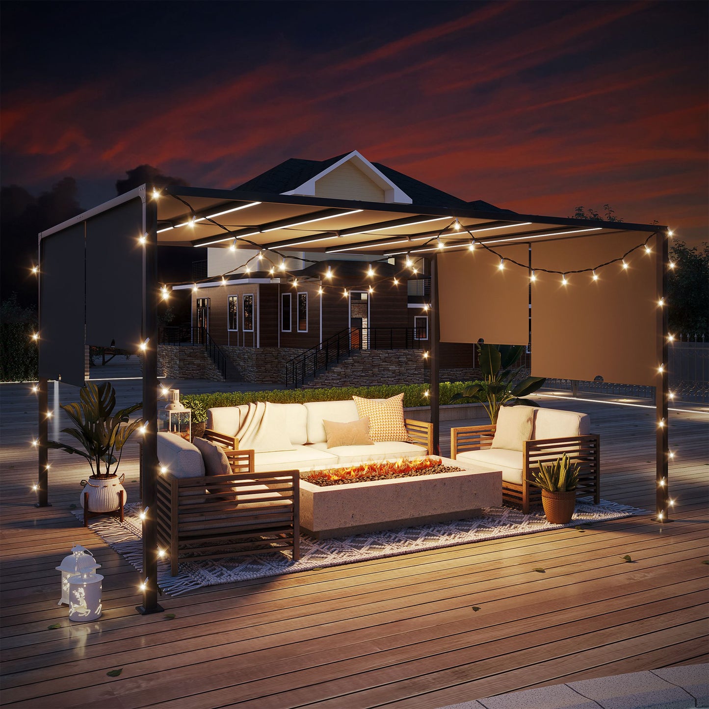 3(m) x 4m Metal Pergola with LED Lights
