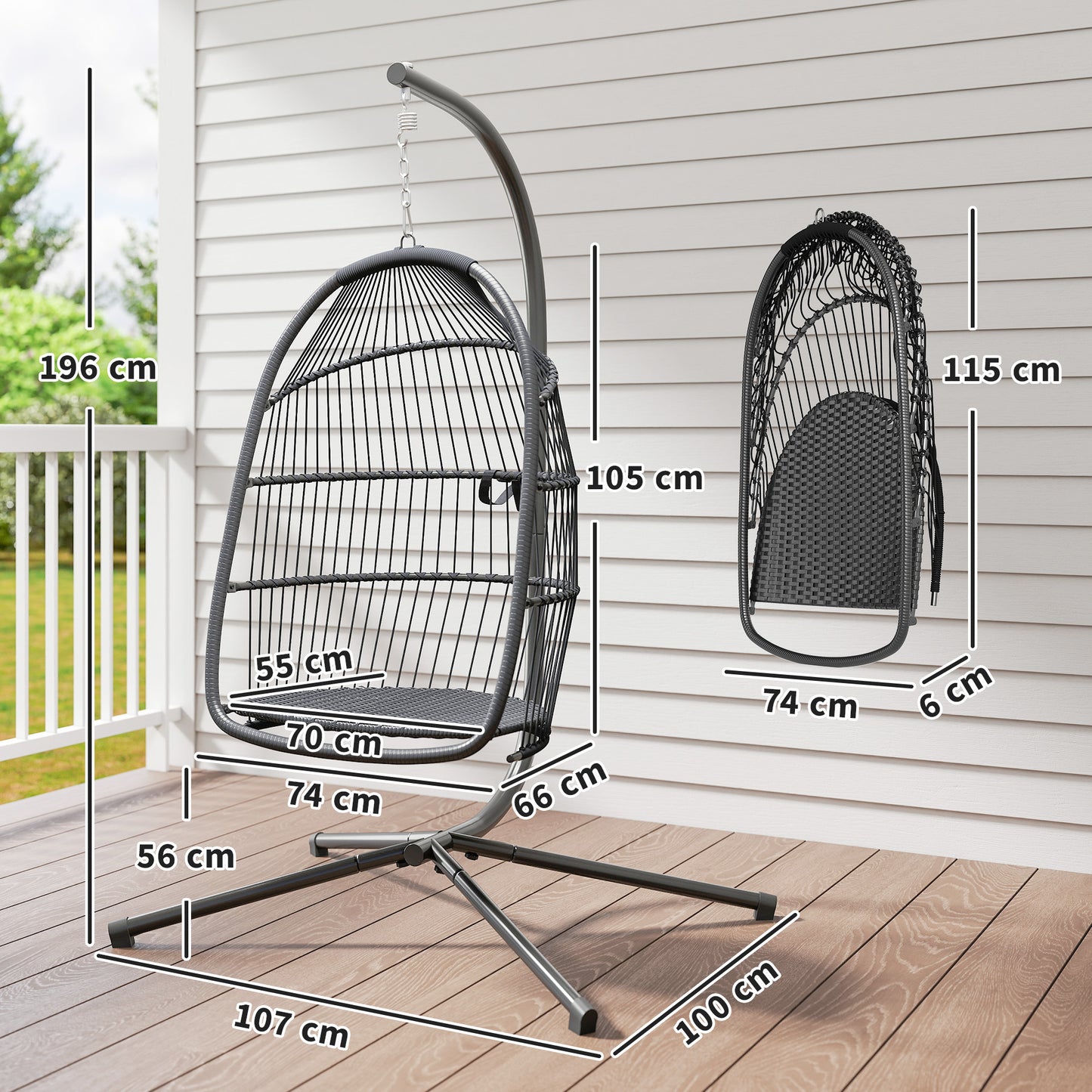 Rattan Hanging Egg Chair with Stand