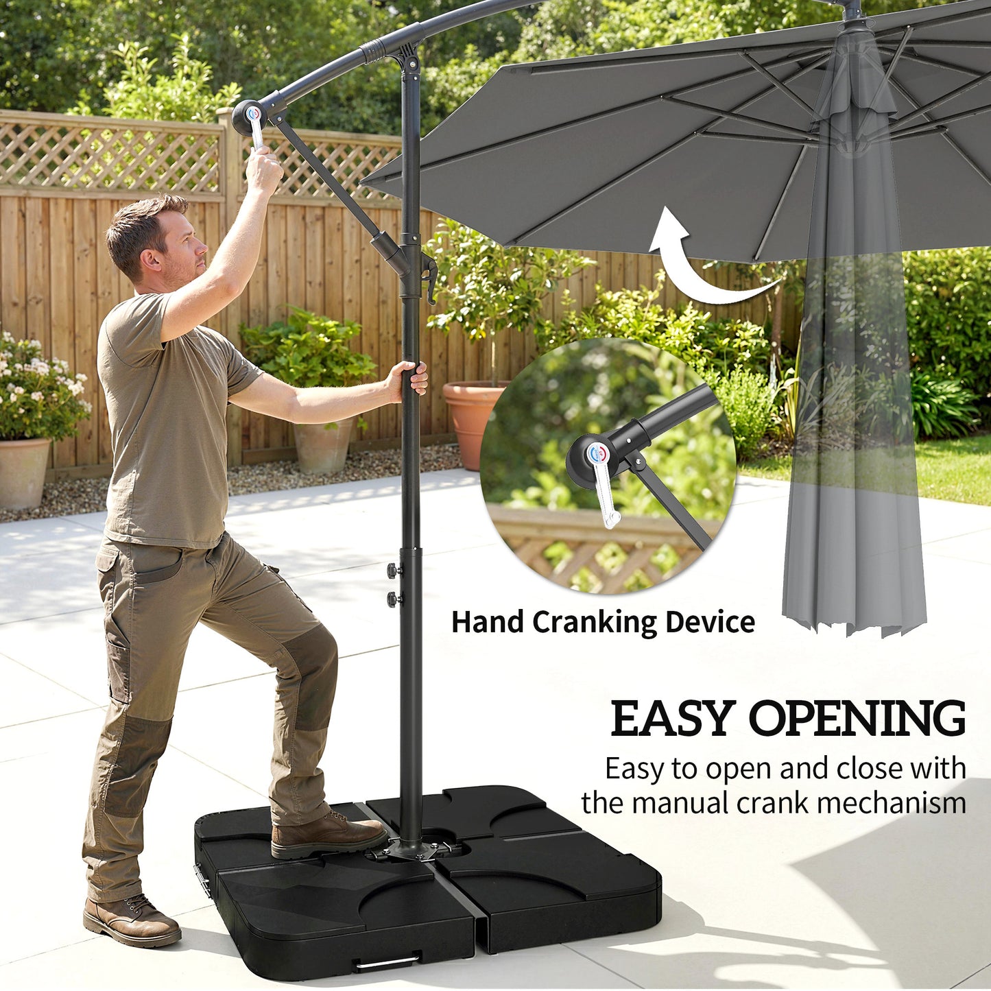 3m Overhanging Parasol, with Base, Weights and Cover