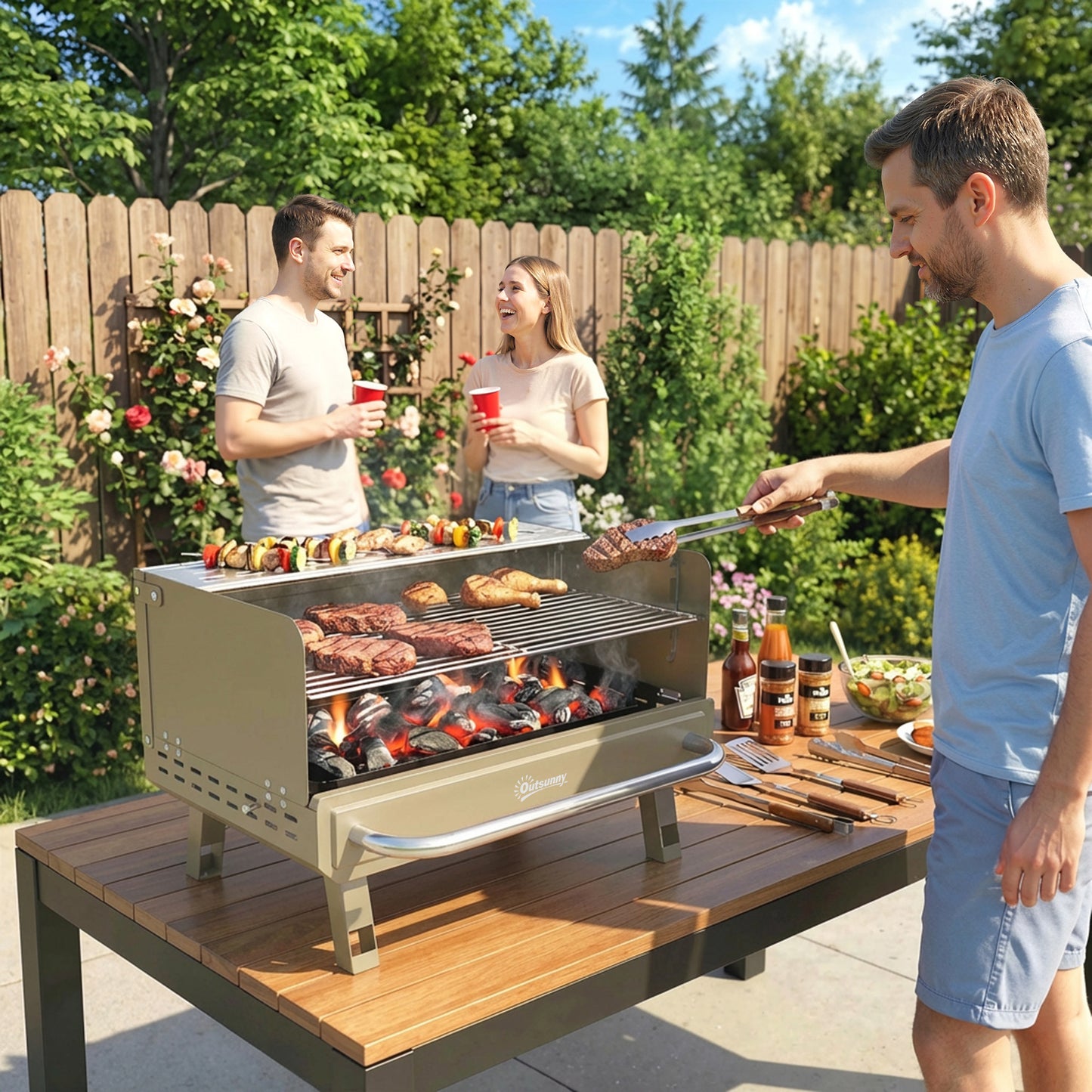 Portable BBQ Grill, Charcoal Barbecue Grill with Adjustable Grates