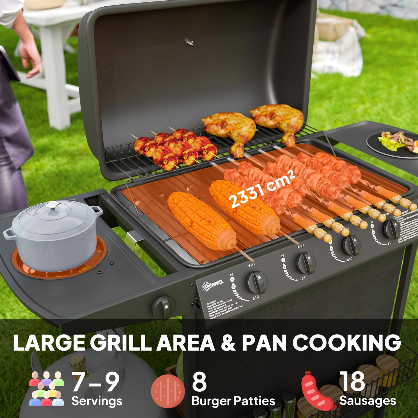 4+1 Burner Gas BBQ Grill, Portable Gas Barbecue Grill