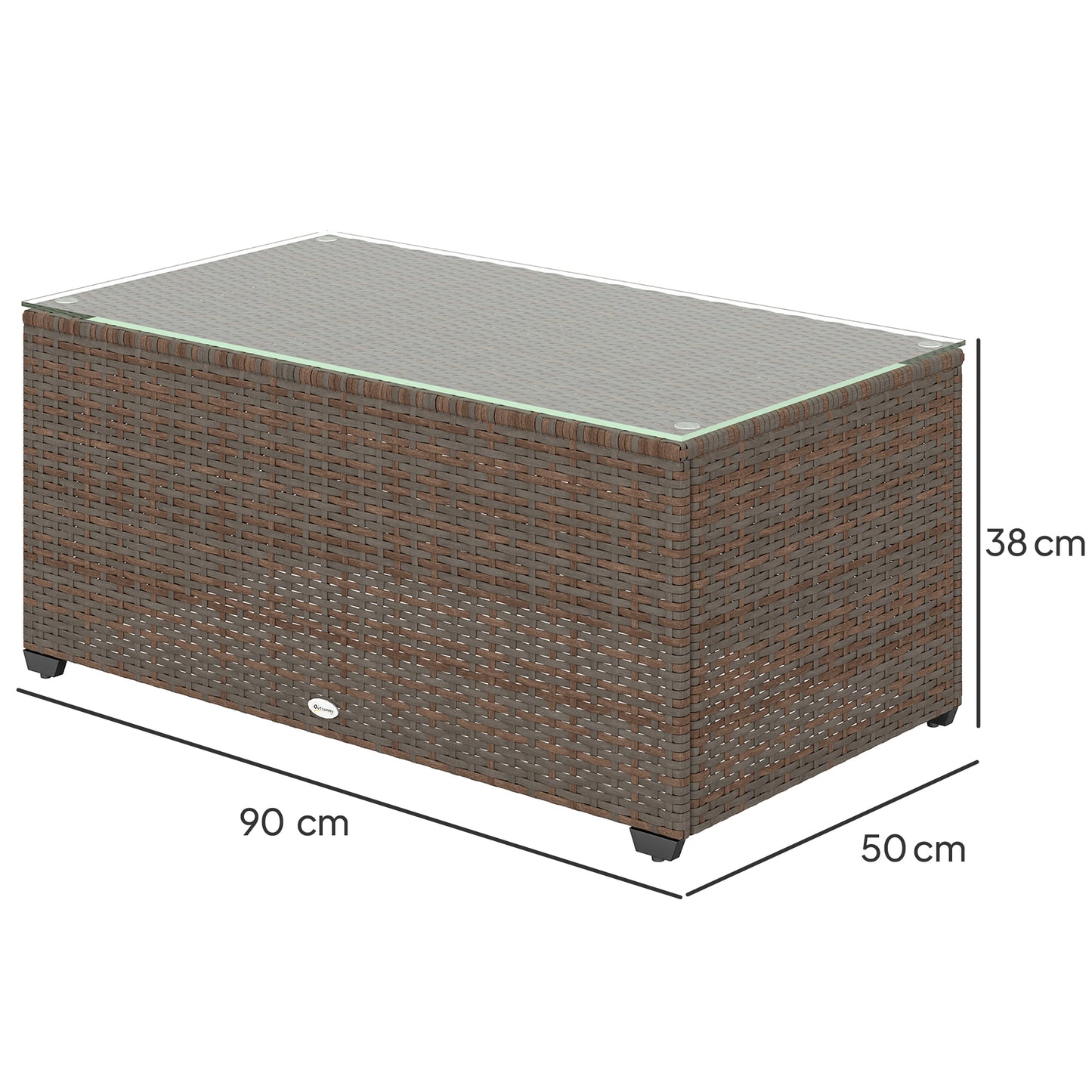 90 x 50cm Glass-Top Rattan Side Table