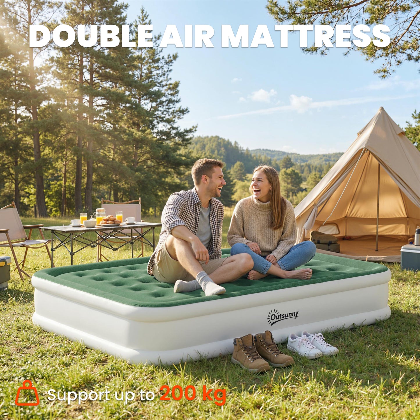 Inflatable Mattress, Double Air Bed with Built-in Electric Pump