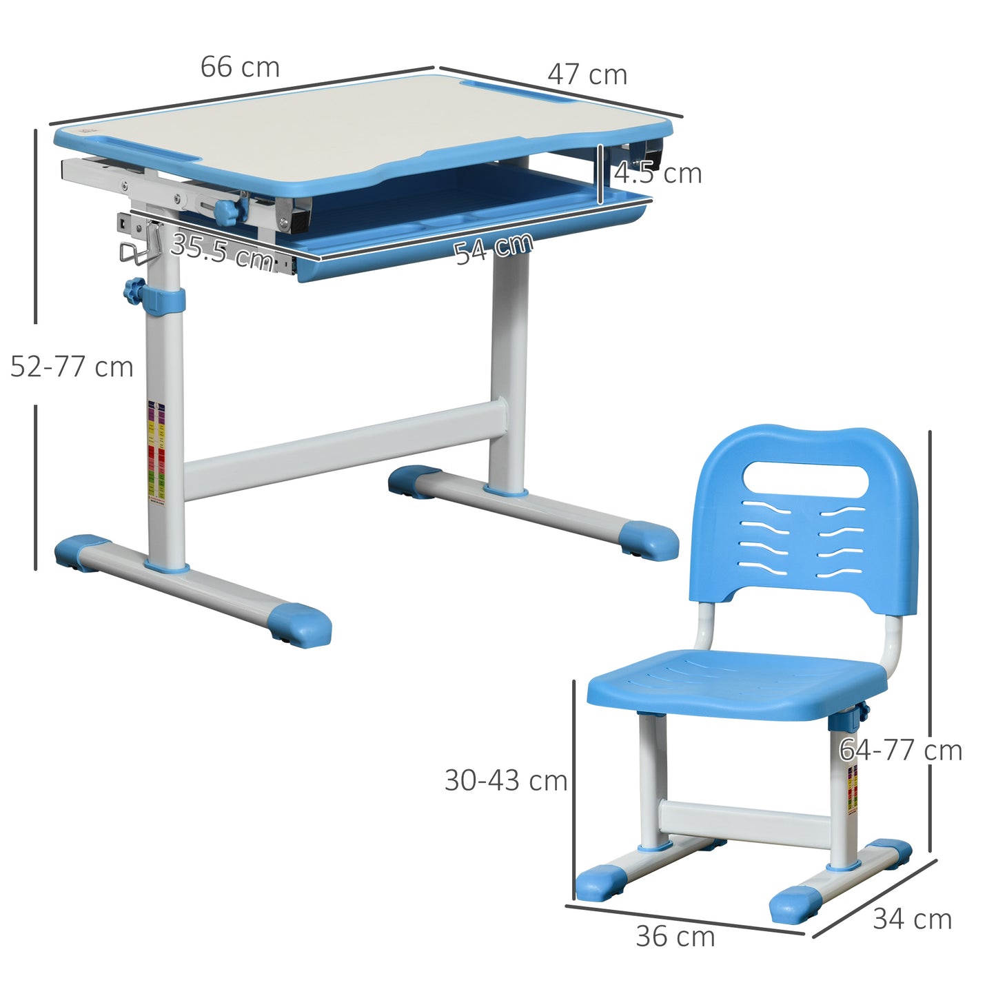 Kids Desk and Chair Set, Height Adjustable Student Writing Desk