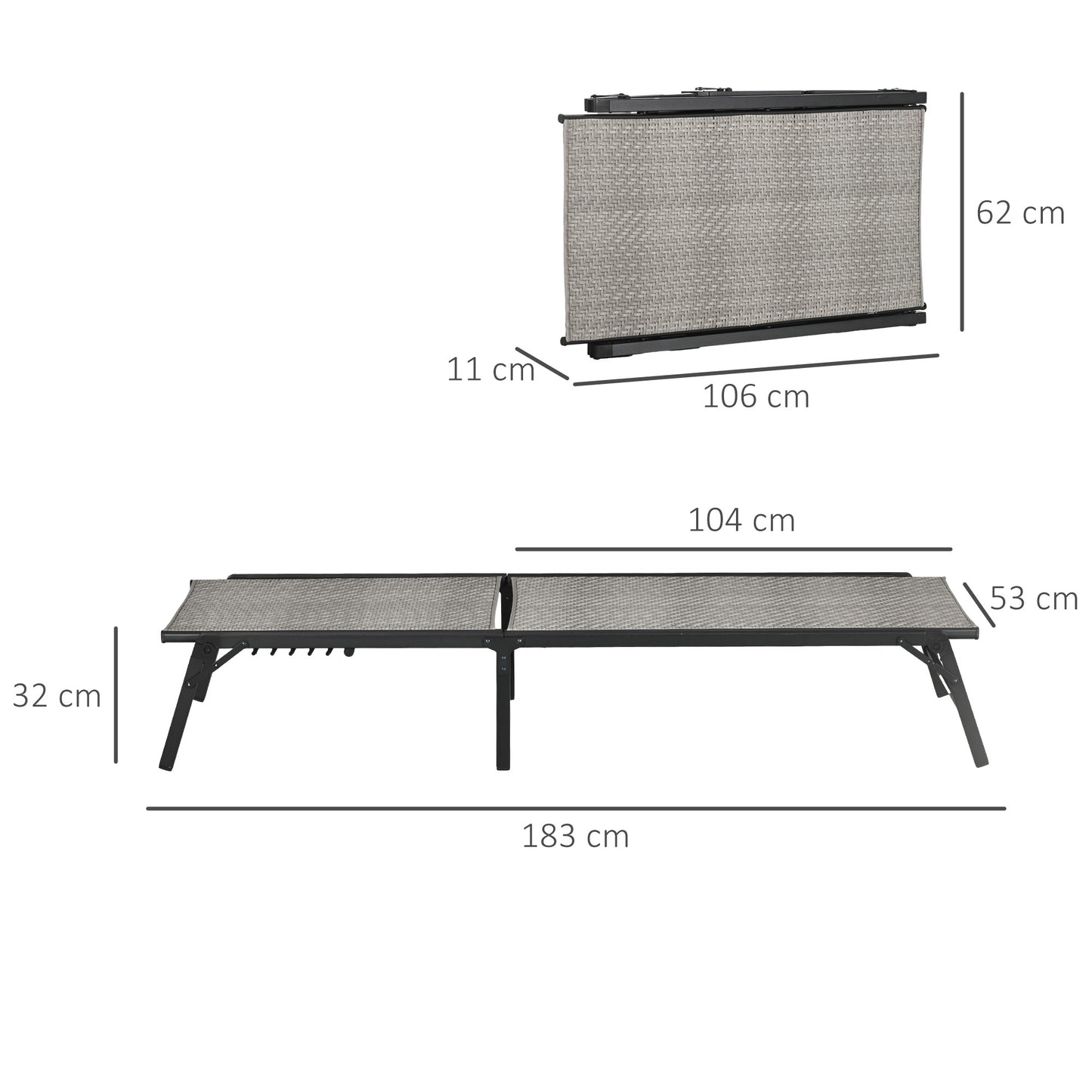 Foldable Rattan Sun Lounger with 5-Level Adjust Backrest