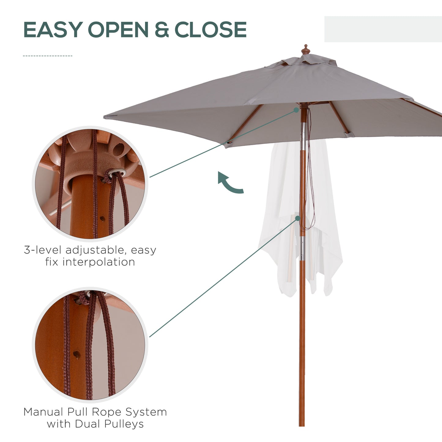 2m Tilting Wooden Pole Parasol