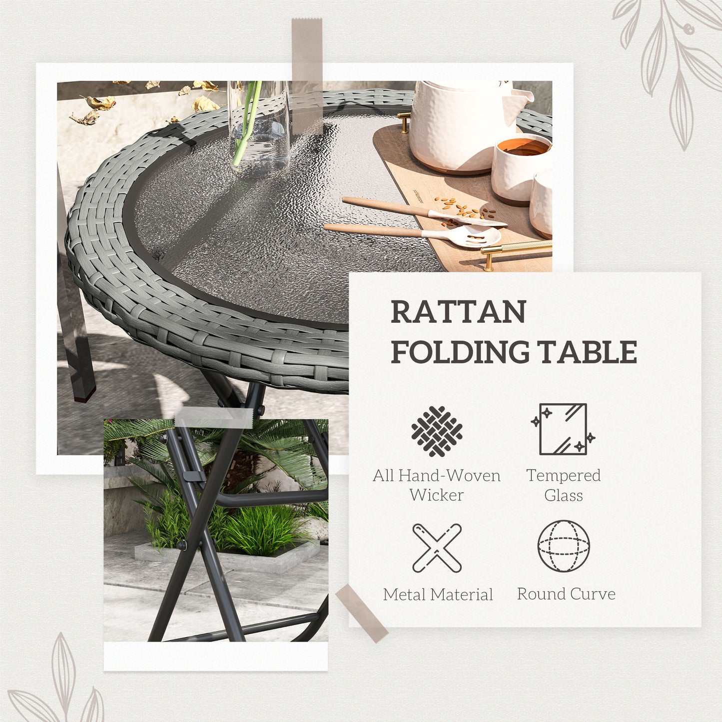 Folding Rattan Garden Dining Table