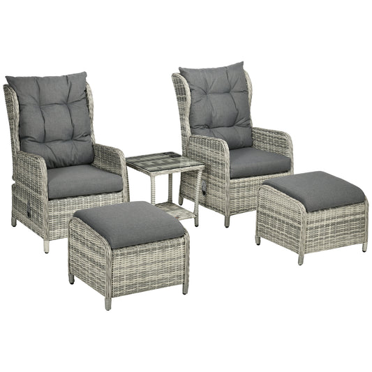 5 Pieces Rattan Bistro Set with Adjustable Back
