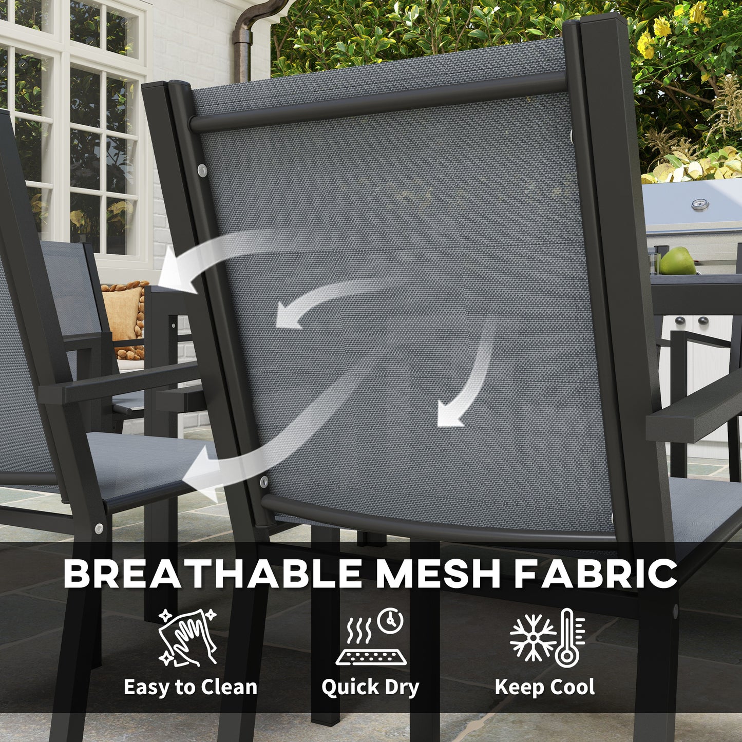 Seven-Piece Garden Dining Set, with Plastic Wood-Top Table
