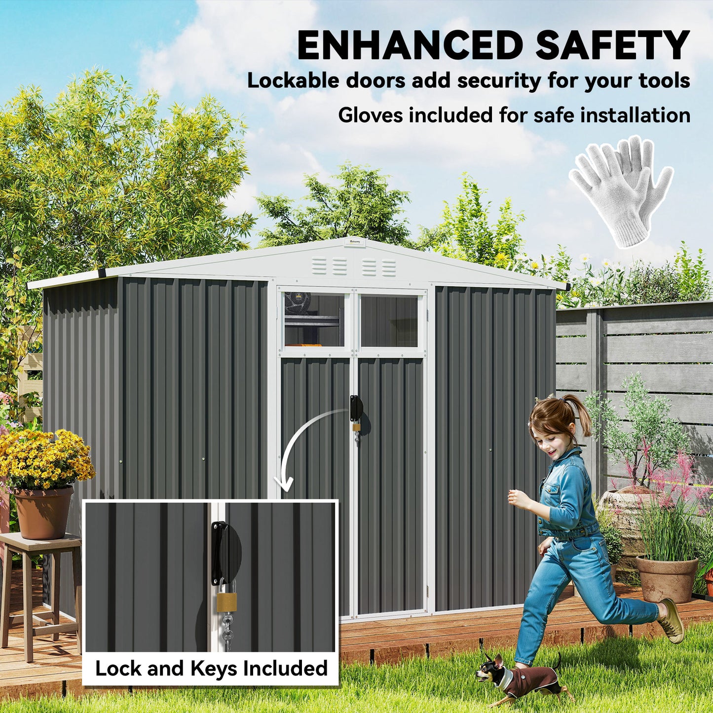 8 x 4 ft Metal Garden Shed, Garden Storage Shed with Window