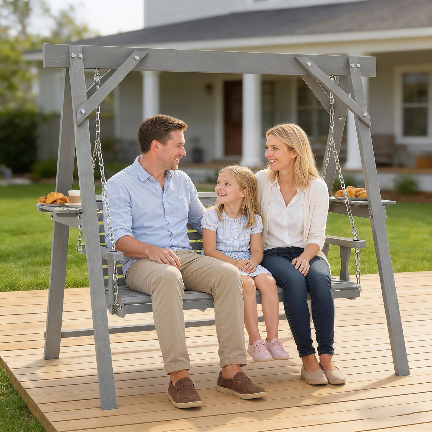 Three-Seater Wooden Swing Bench