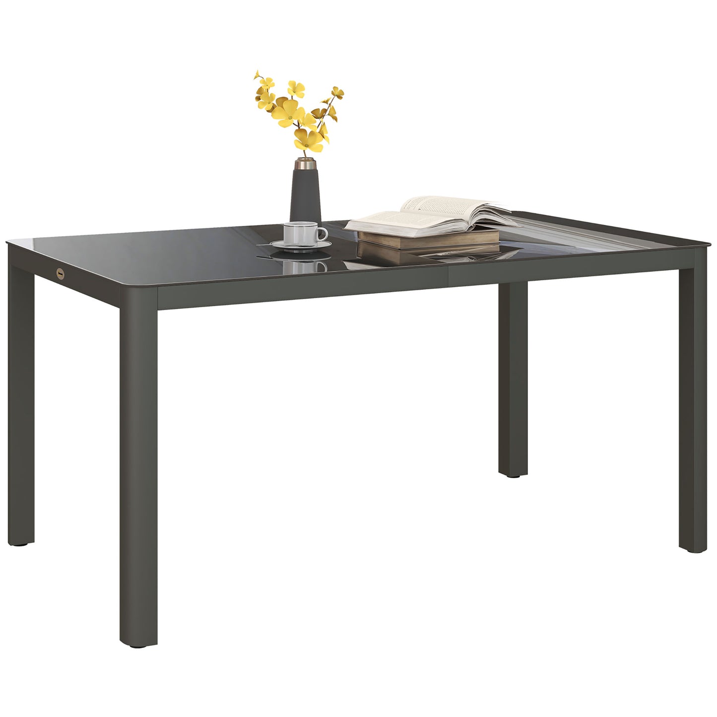 150cm x 88cm Aluminium Table, with Glass Tabletop