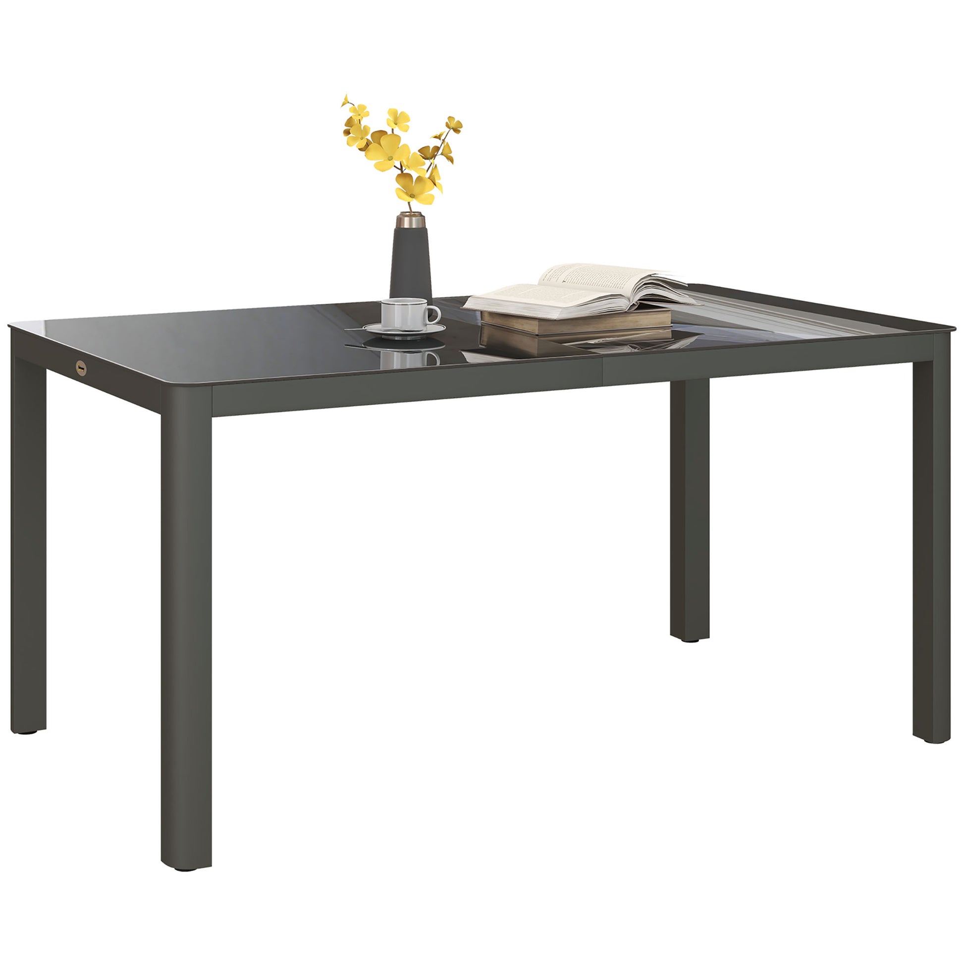 150cm x 88cm Aluminium Table, with Glass Tabletop