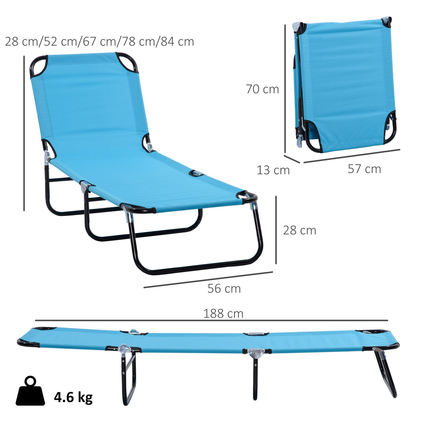 Garden Sun Lounger, with Five-Position Back
