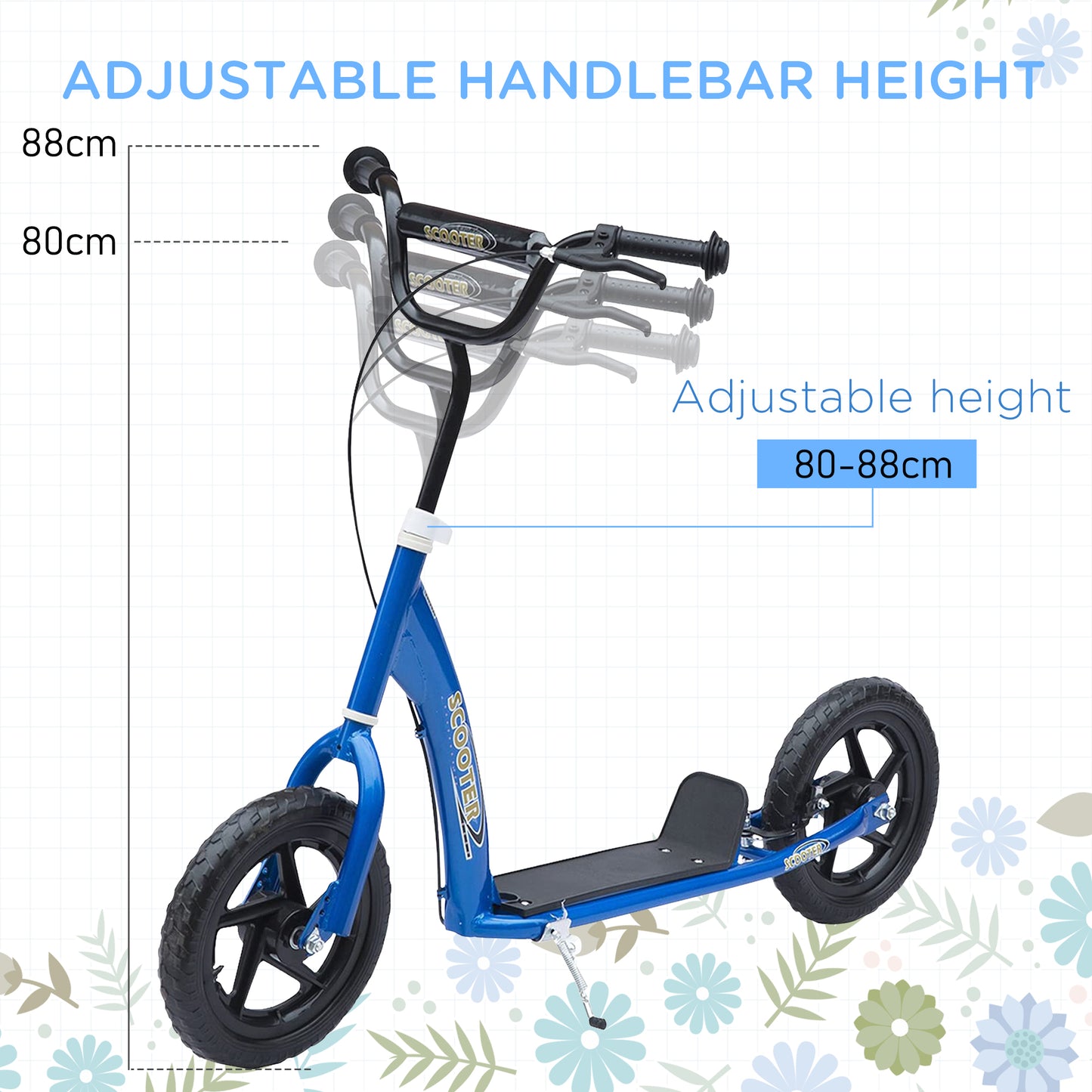 Kids Scooter Kick Scooter, with 12" EVA Tyres, Rear Brake