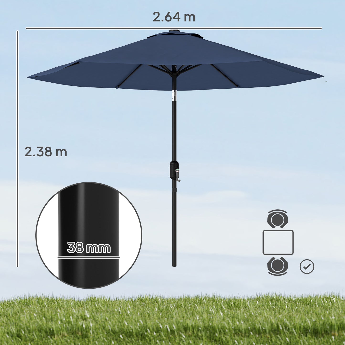 2.6 m Garden Parasol Umbrella with Aluminium Pole (8)