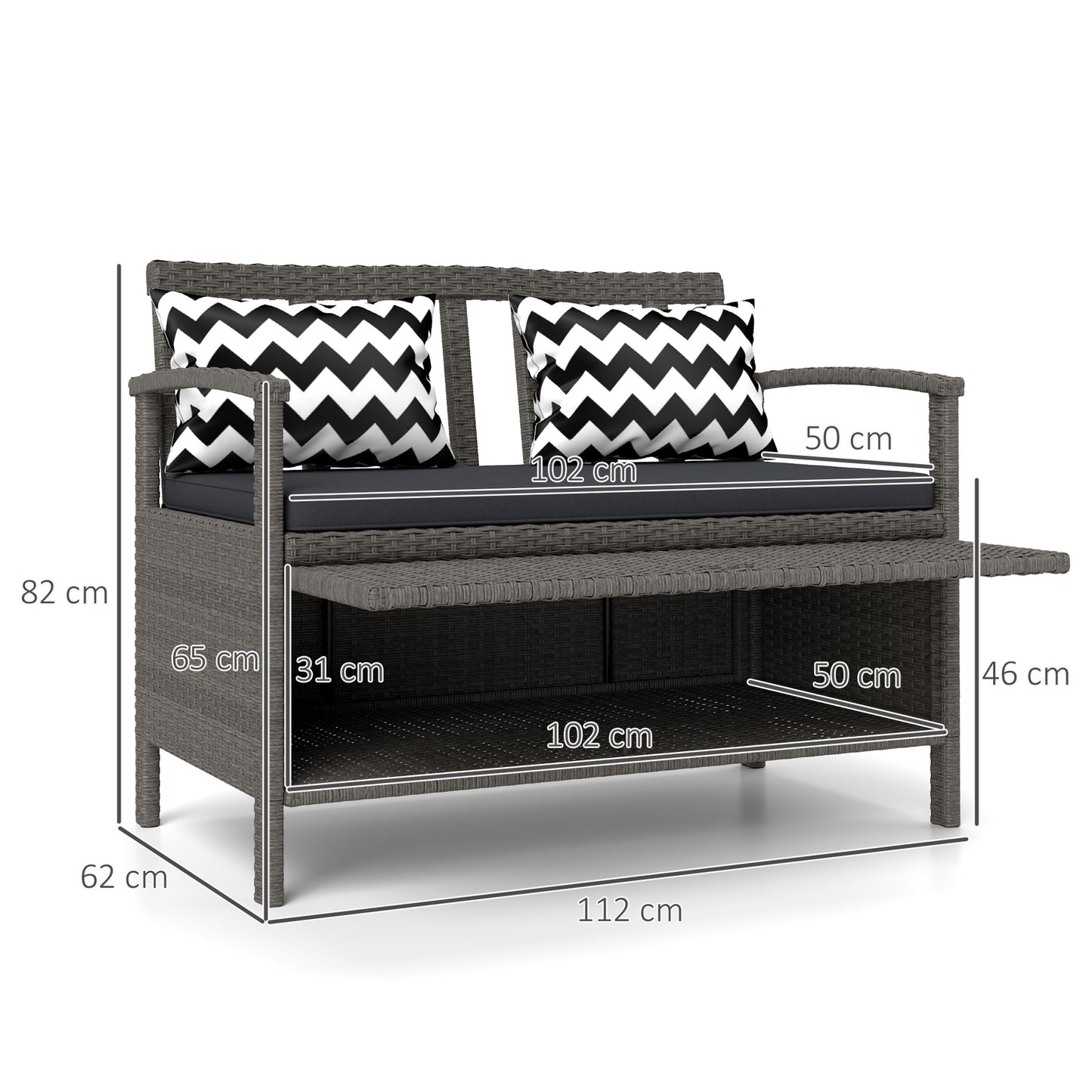 160L Storage Two-Seater Rattan Bench