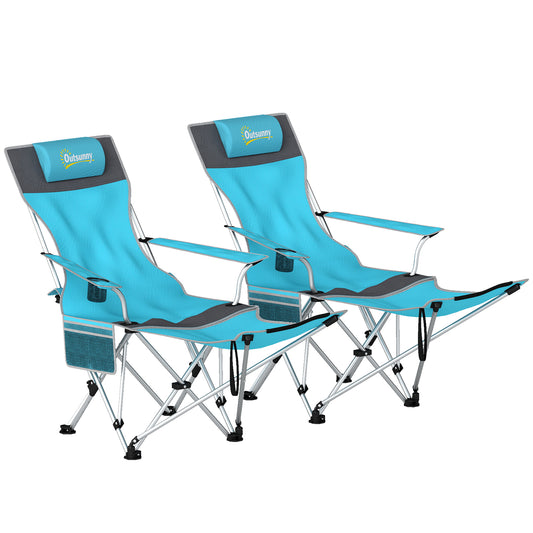 Set of 2 Reclining Folding Camping Chair w/ Detachable Footrest (3)