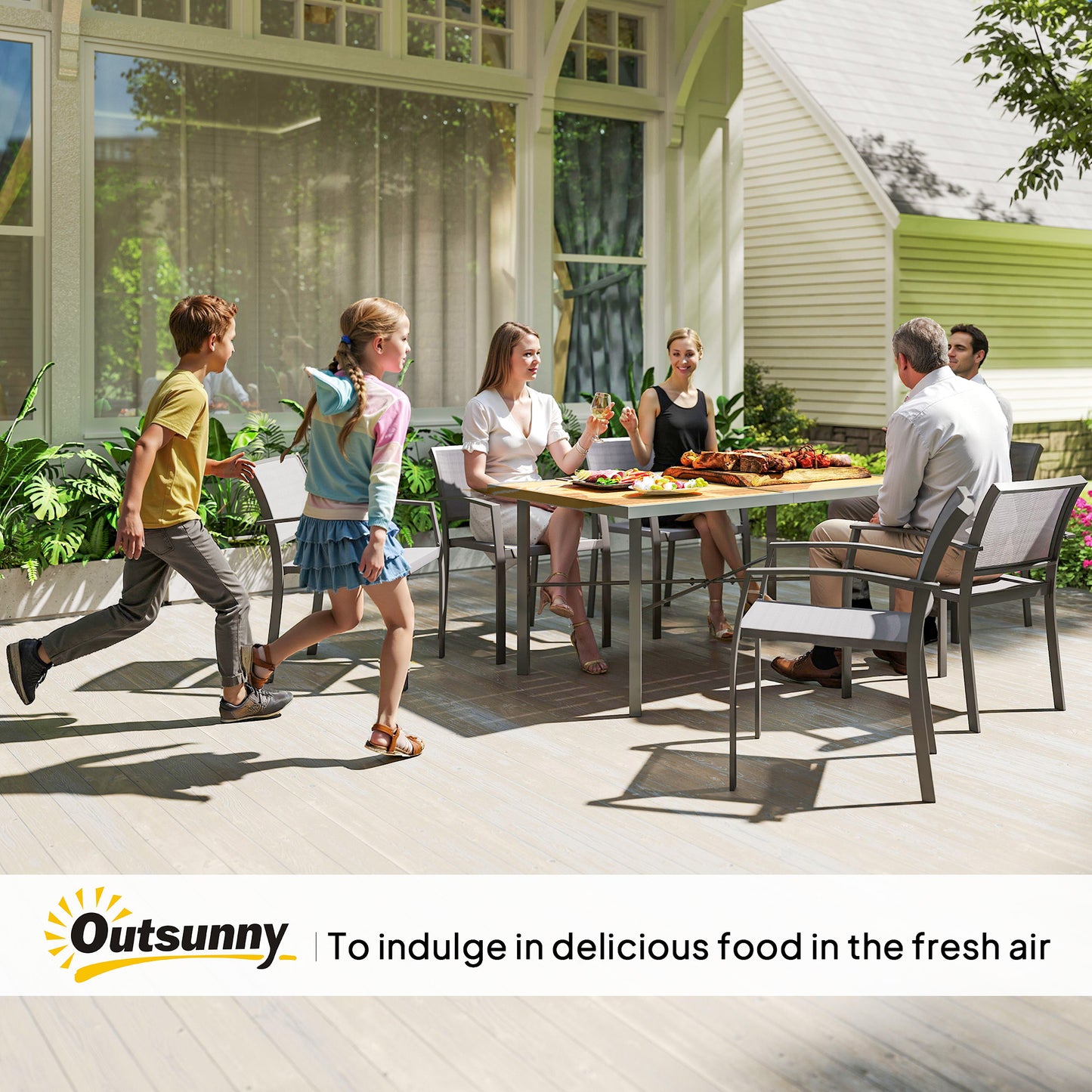 Garden Table for 6, 150 cm Rectangular Outdoor Dining Table