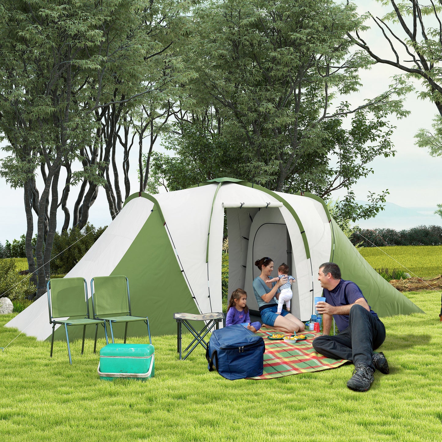 Large Camping Tent Tunnel Tent with 2 Bedroom and Living Area