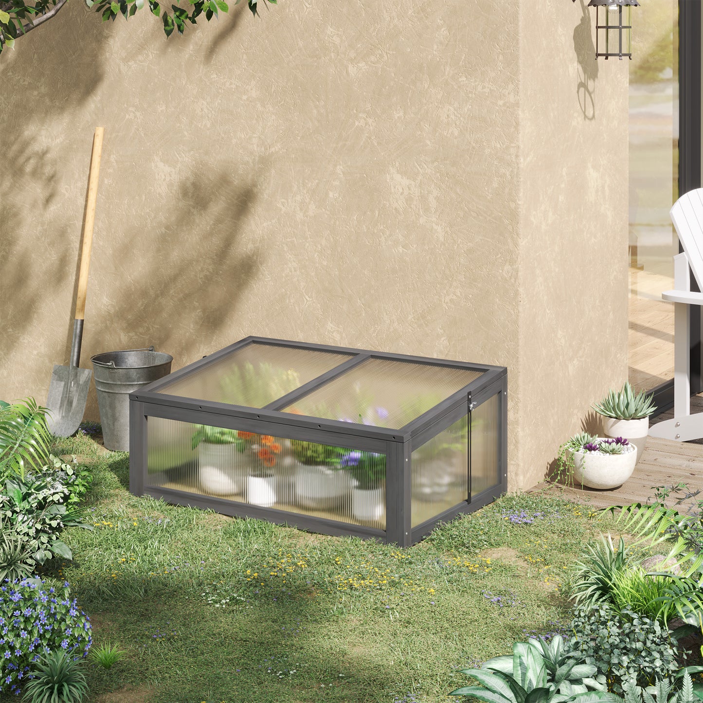 Wooden Cold Frame, Small Polycarbonate Greenhouse for Plants (1)