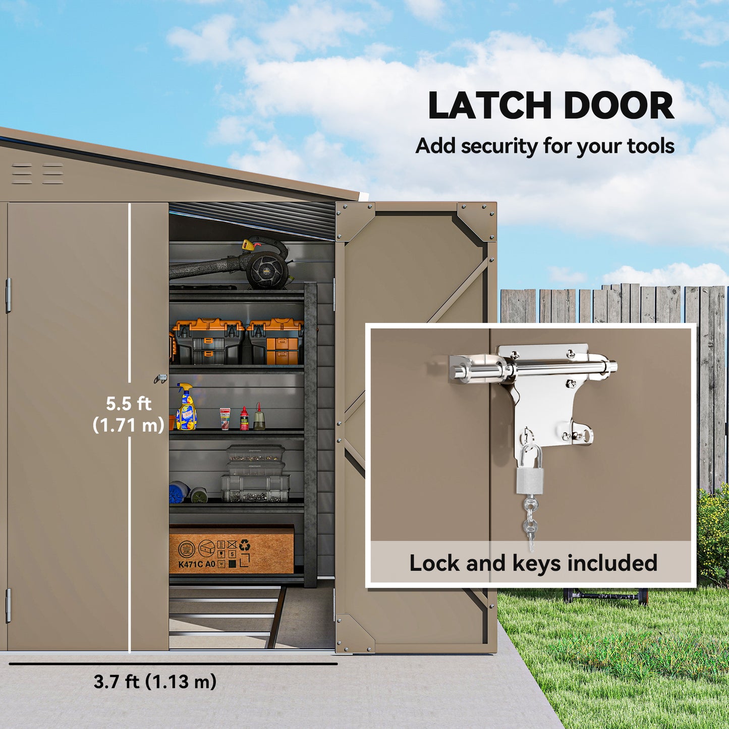 5 x 9ft Galvanised Metal Garden Shed with Foundation Kit