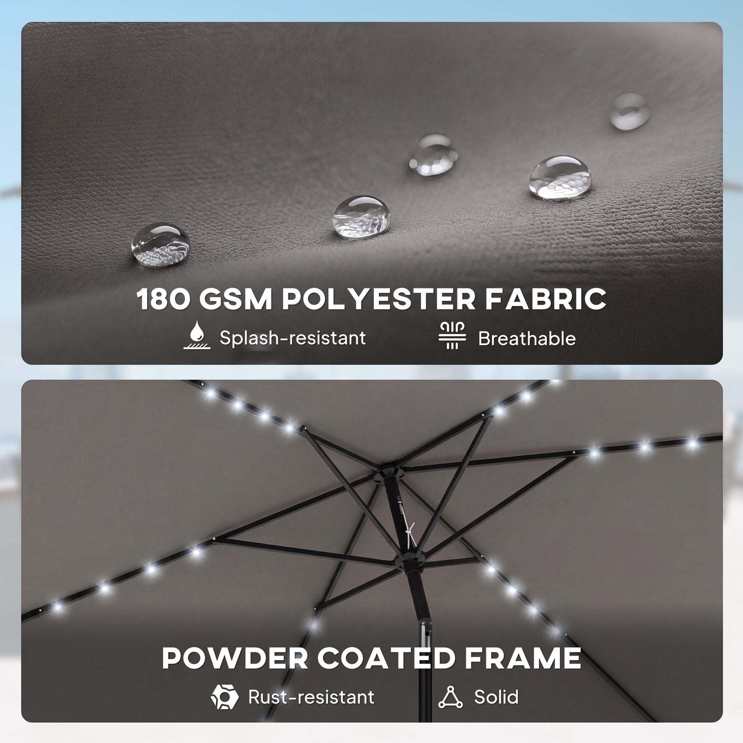 3 x 2 m Garden Parasol Umbrella with LED Solar Light, Parasol Cover