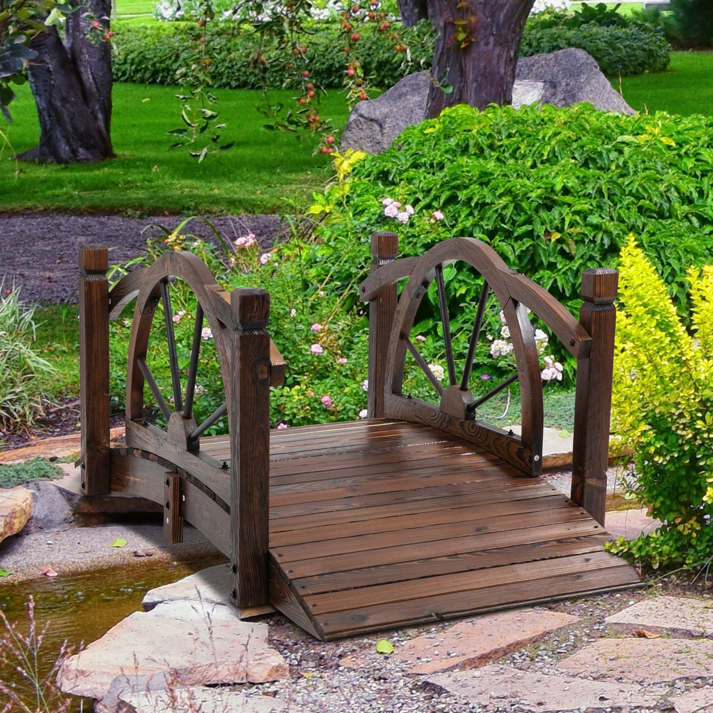 1.5M Wooden Garden Bridge Decorative Arc Footbridge