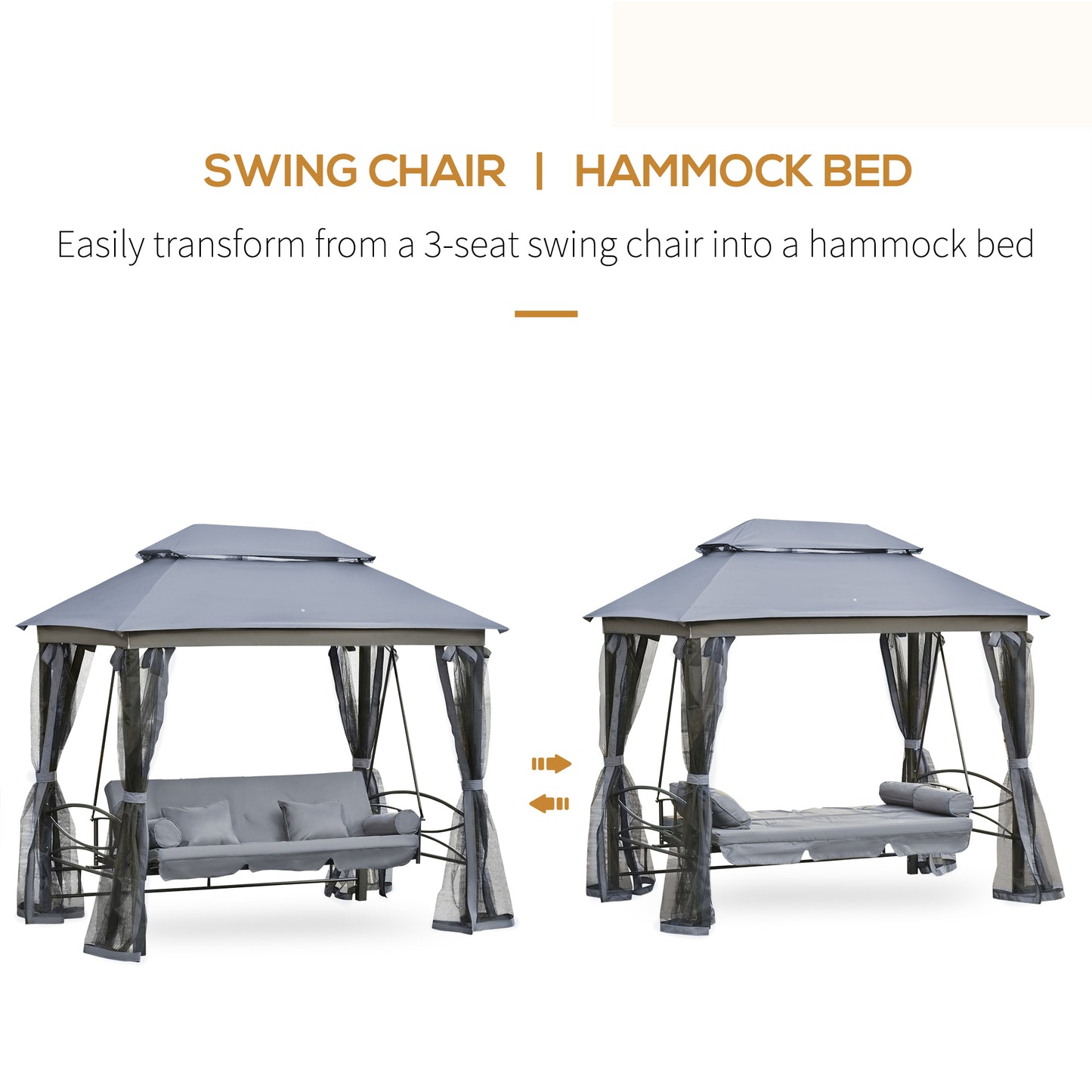 3 Seater Swing Chair 3-in-1 Convertible Garden Swing Seat Bed
