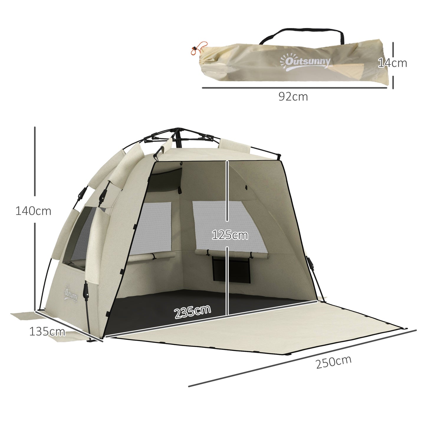 Three-Man UPF15+ Beach Tent, with Extended Floor