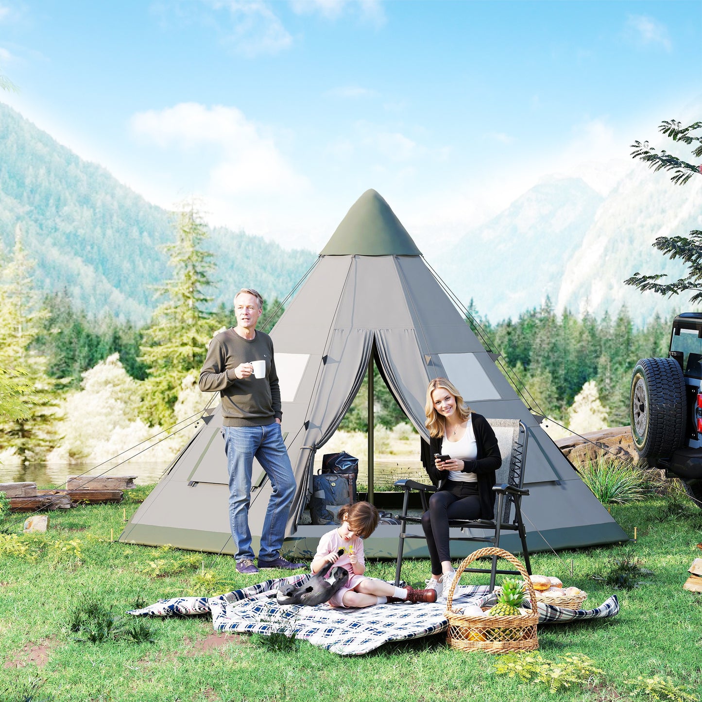 6 Men Tipi Tent with Carry Bag