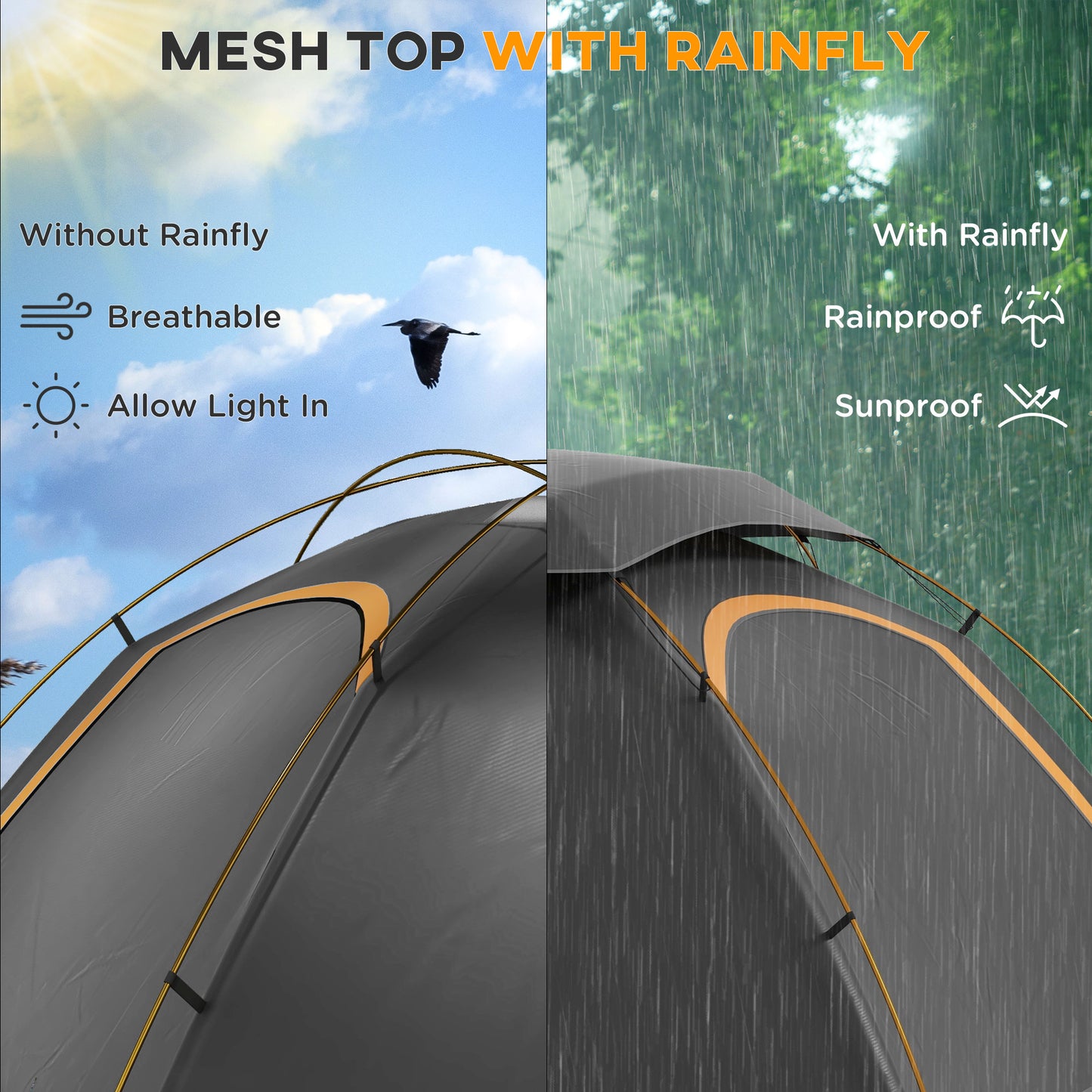 Aluminium Frame Camping Tent Dome Tent with Removable Rainfly