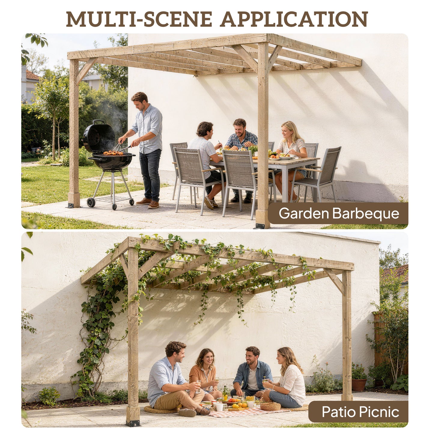 Lean-To Wooden Pergola Kit (1)