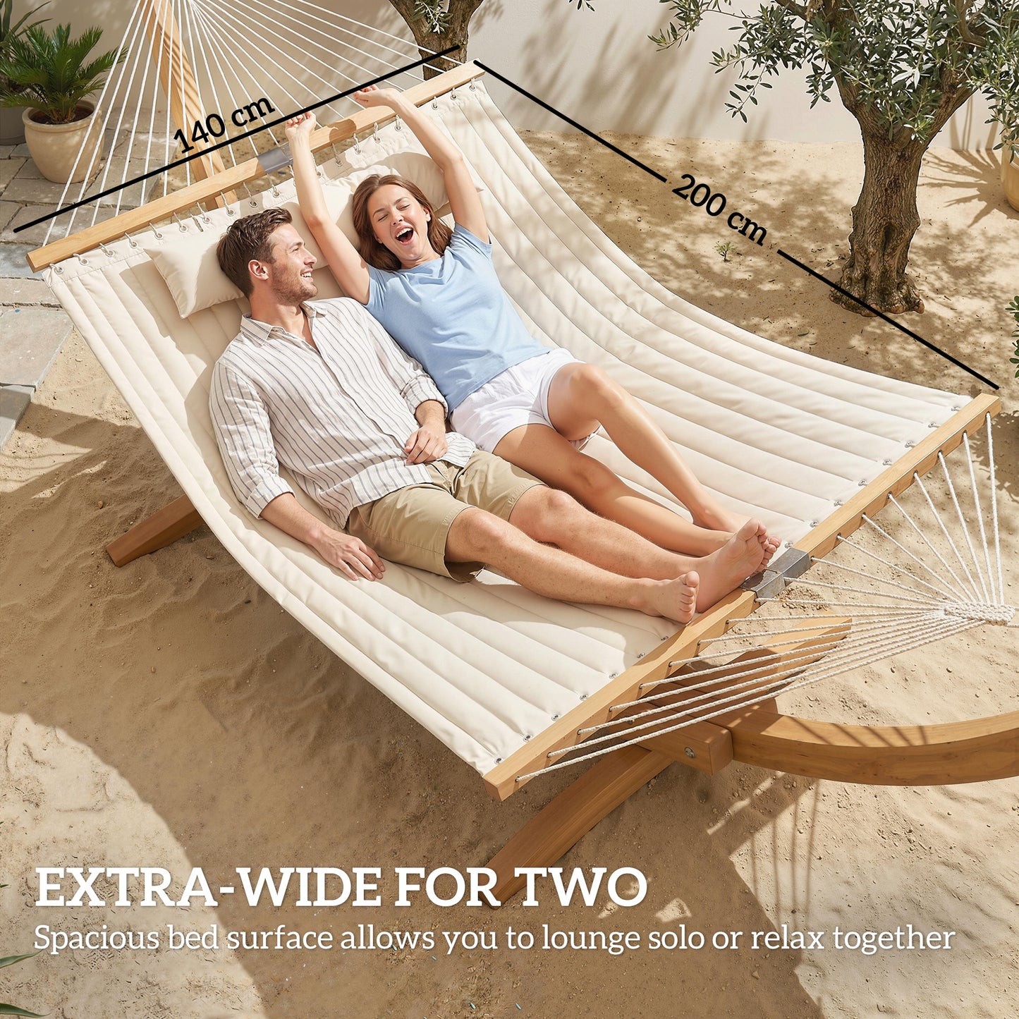 Double Hammock 2 Person Swing Bed with Spreader Bars, Pillows, Pad