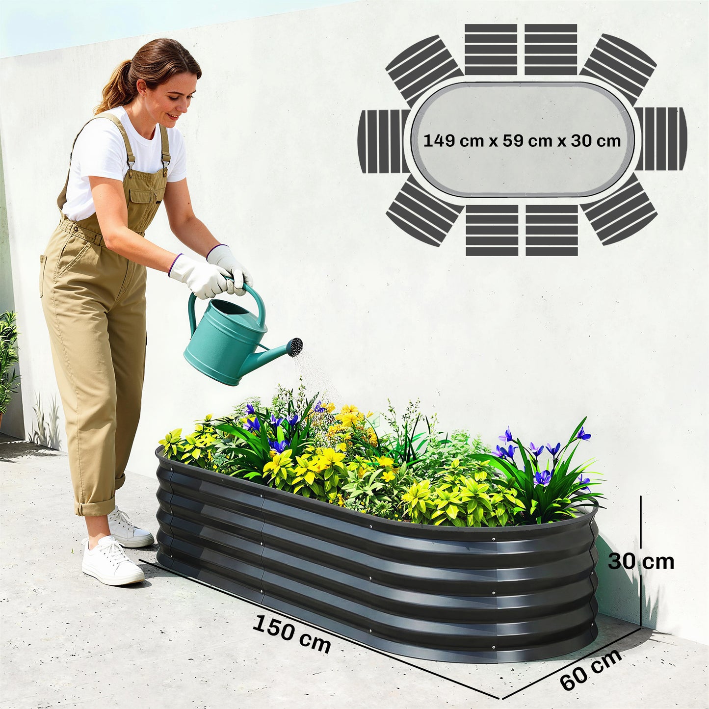 Set of Two 150 x 60cm Steel Planters