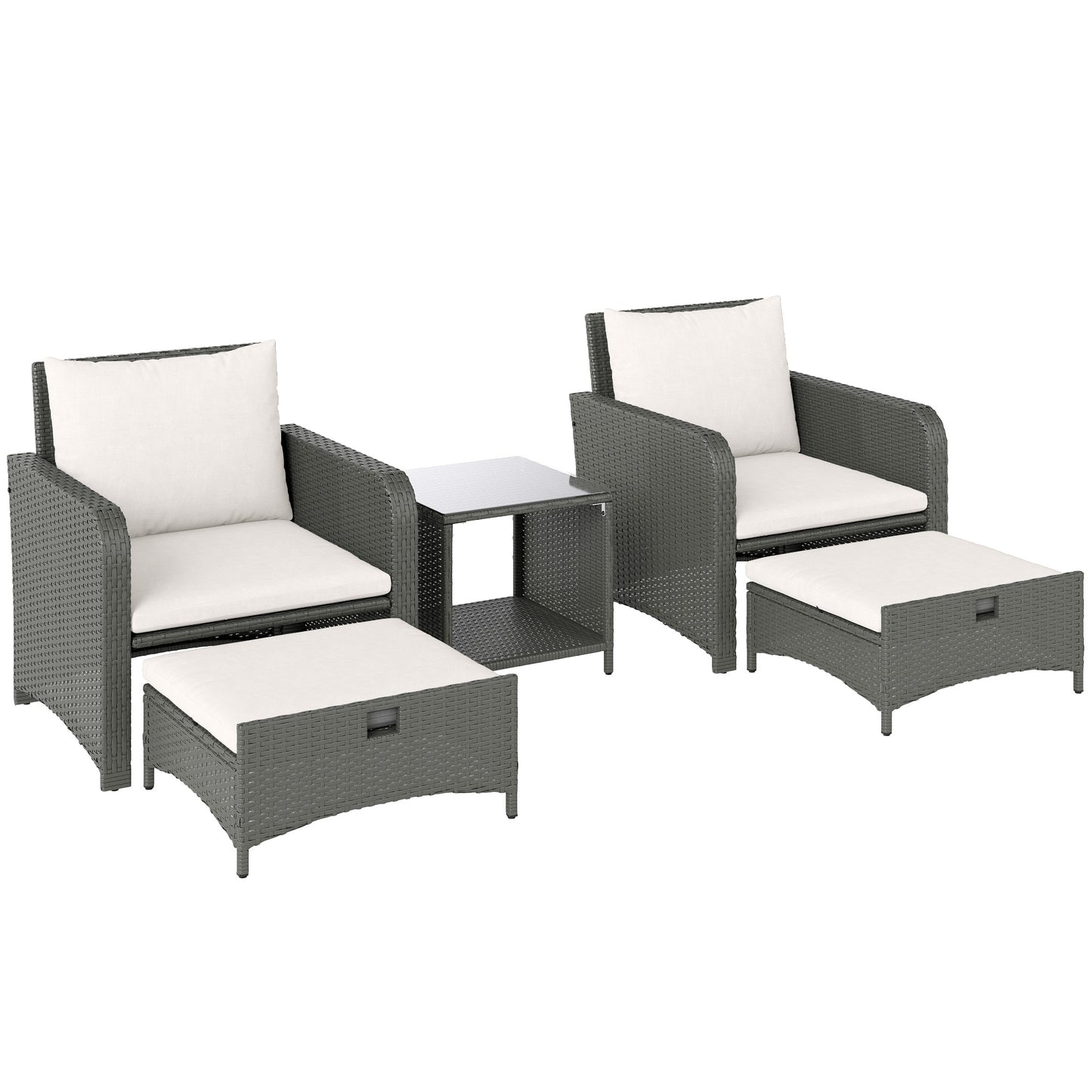 Five Piece Rattan Garden Furniture Set with 2-Tier Coffee Table