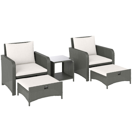 Five Piece Rattan Garden Furniture Set with 2-Tier Coffee Table
