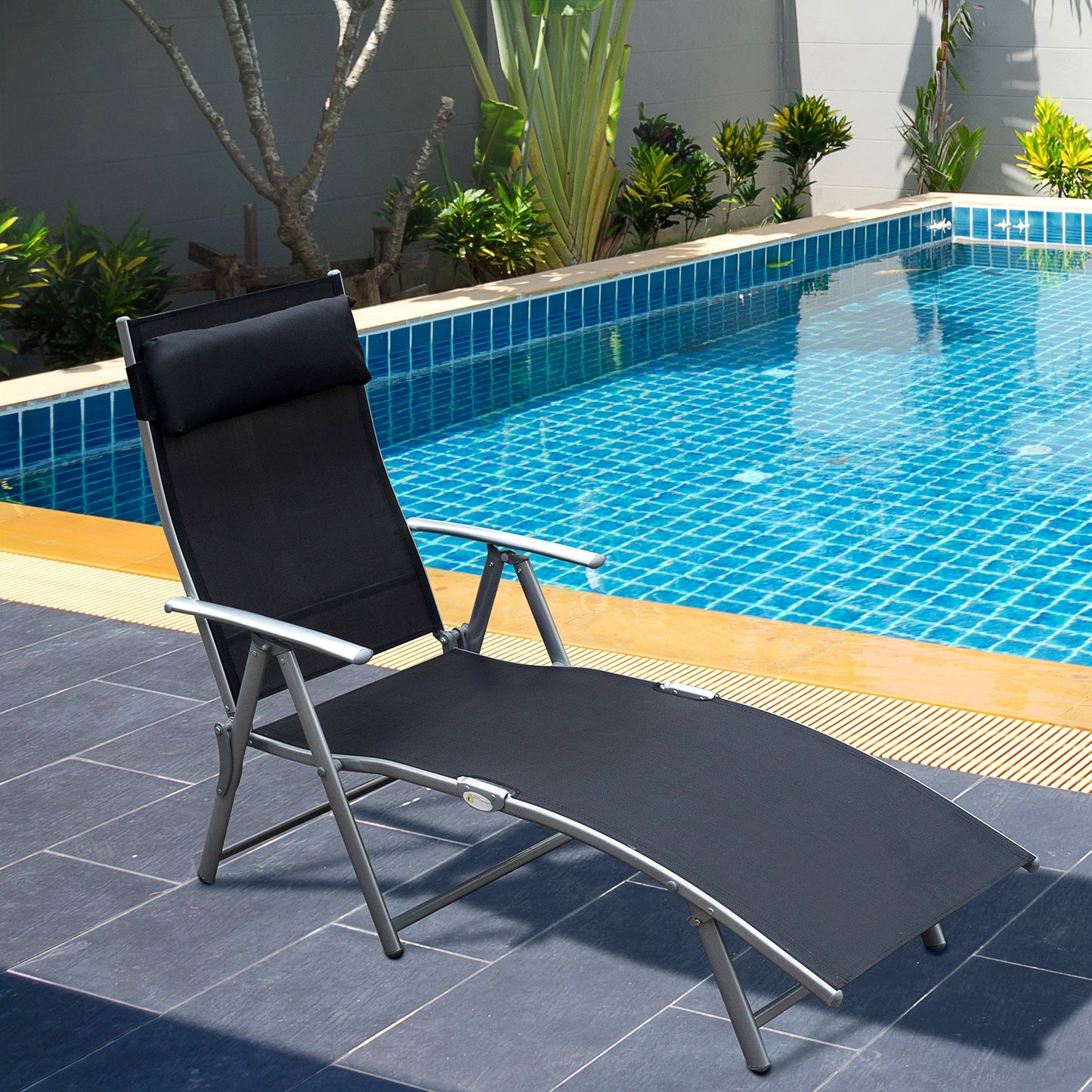 Sun Lounger Steel Frame Outdoor Folding Chaise Texteline Lounge (4)