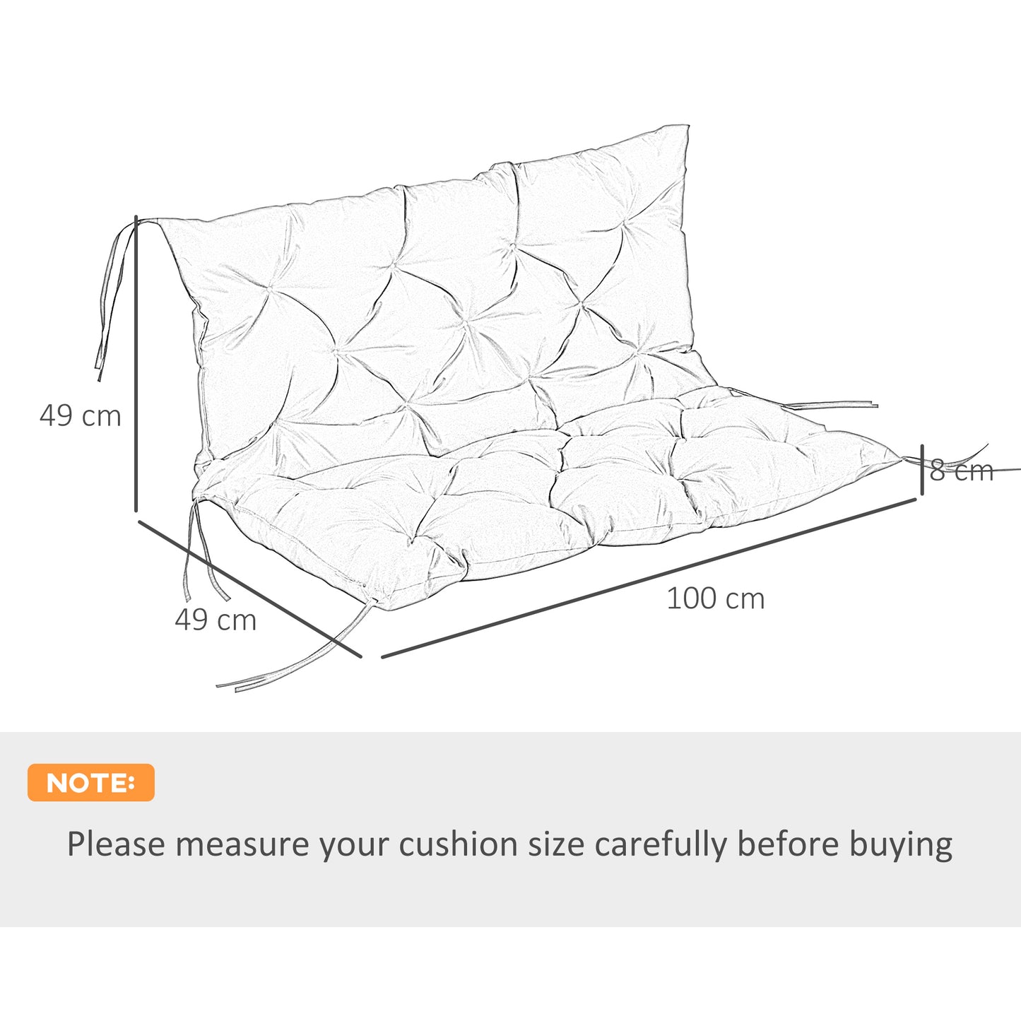 2 Seater Bench Pad, Garden Chair Cushion with Back and Ties