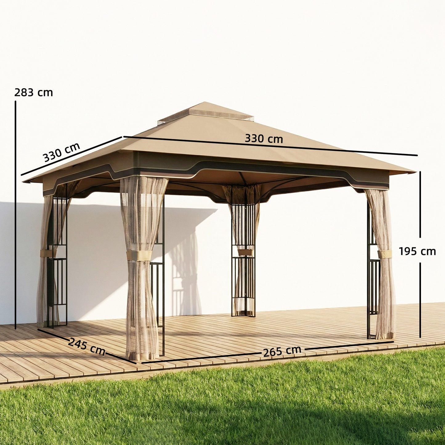3.3 x 3.3 m Outdoor Garden Gazebo with Post Shelves