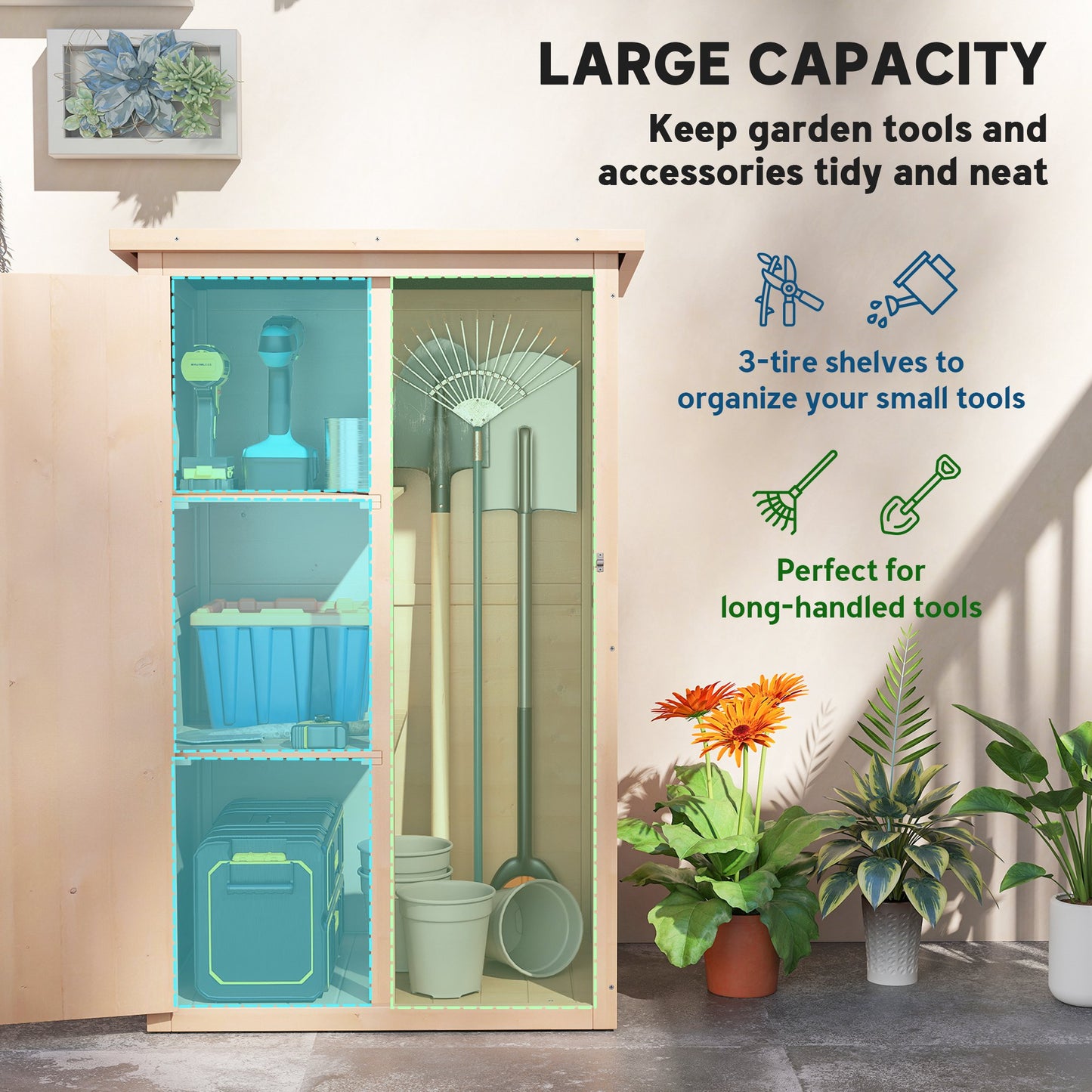 Wooden Small Shed, Garden Storage Shed with Shelves and Bolt Latch