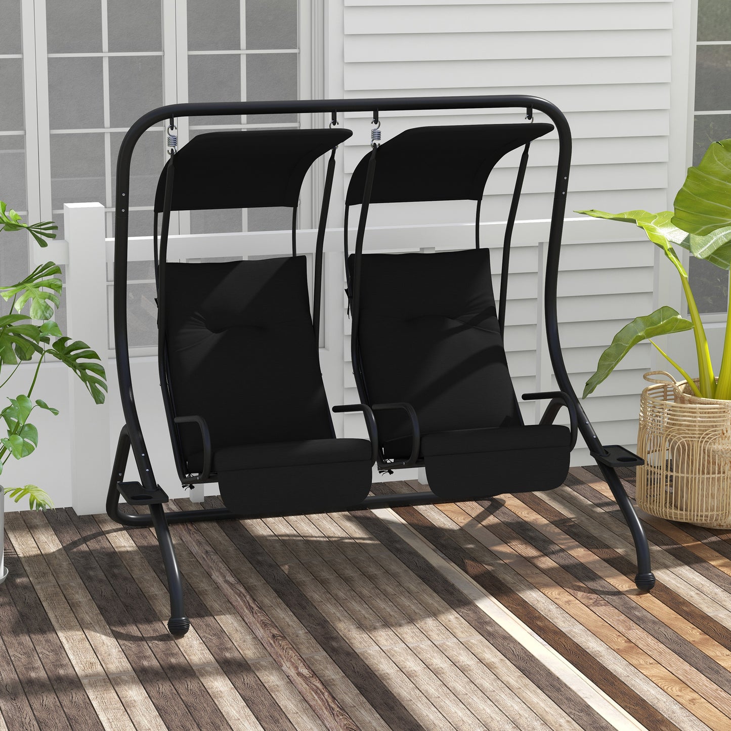 Two-Seat Garden Swing Chair, with Protective Canopy