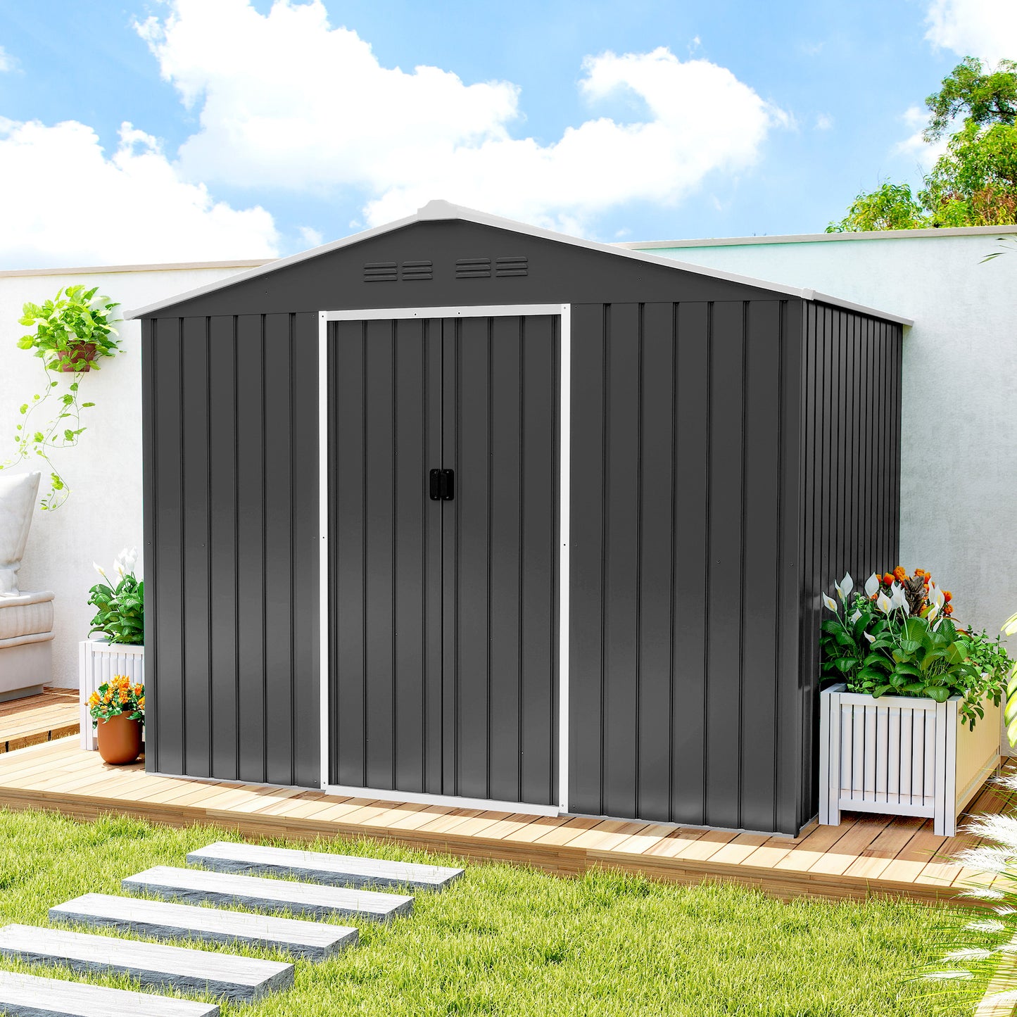 8 x 6ft Galvanised Steel Shed, with Double Door