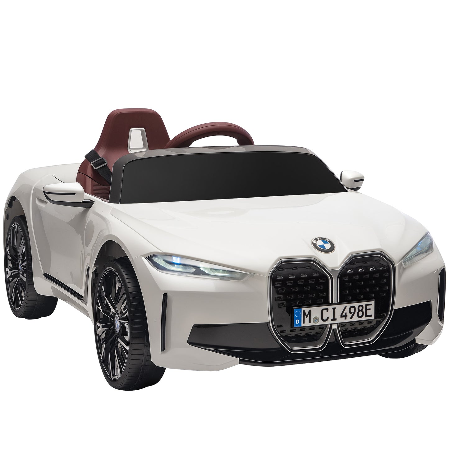 BMW i4 Licensed 12V Kids Electric Ride-On Car, White, Red and